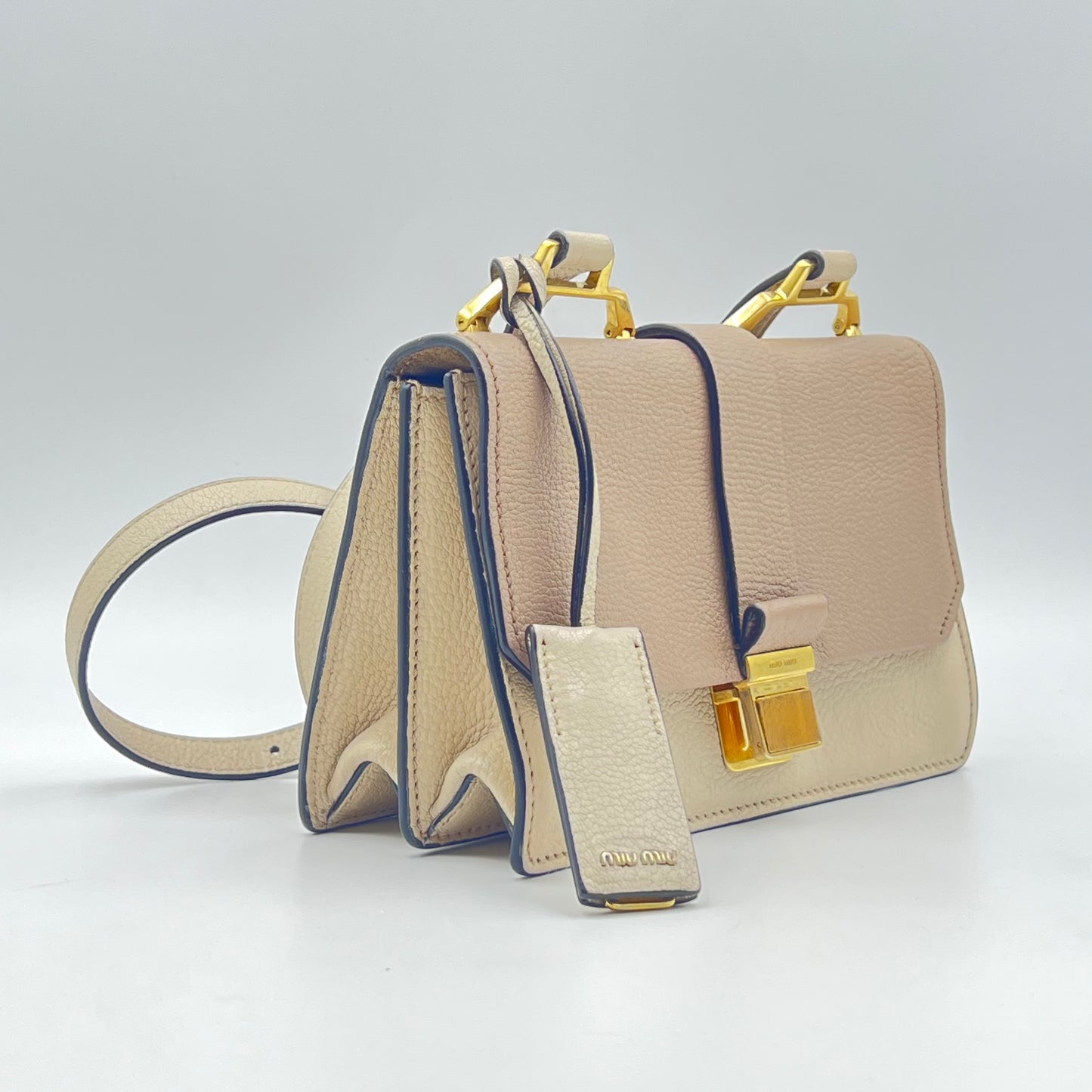 Bicolor Madras Shoulder Bag Leather Small
