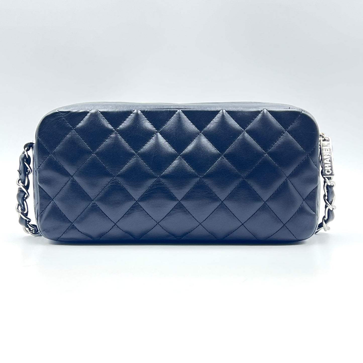 Pocket Quilted Lambskin Leather Chain Shoulder Bag Black