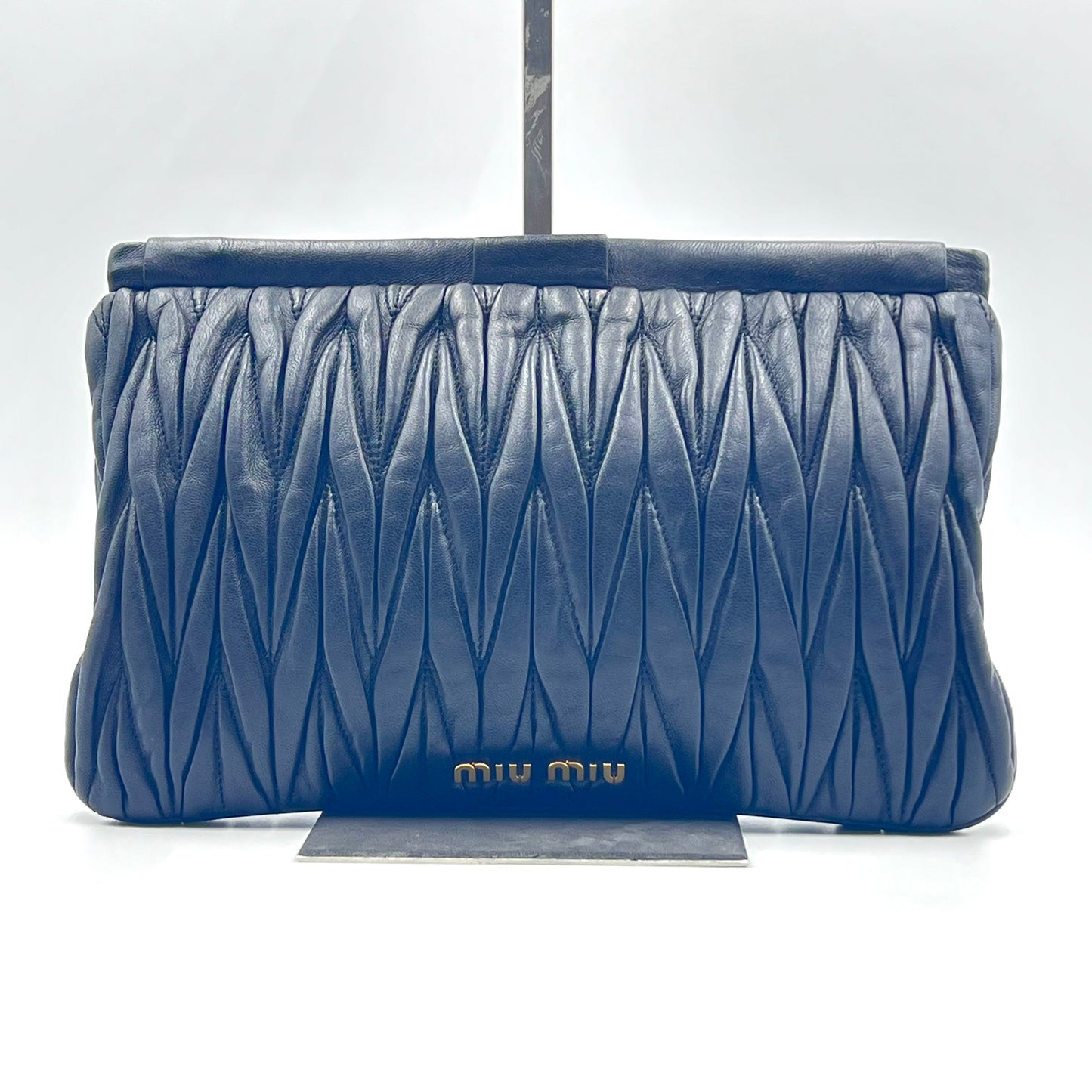 Black Matelassé Leather Frame Clutch