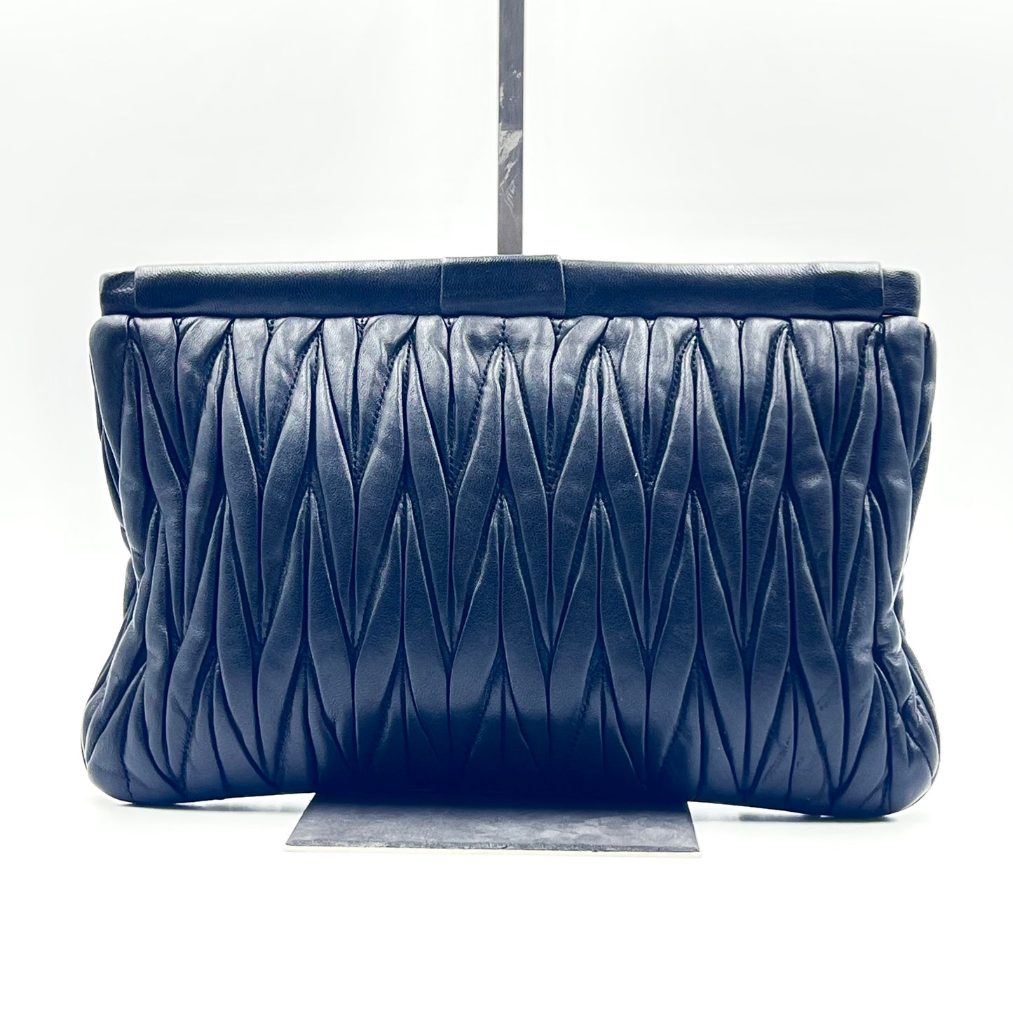 Black Matelassé Leather Frame Clutch
