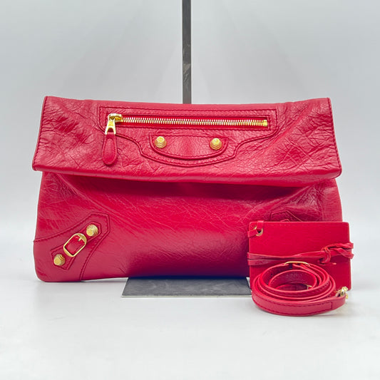 Classic Studs Envelope Strap Clutch Crossbody Leather Red