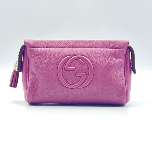 Leather Soho Clutch Handbag with Iconic Logo