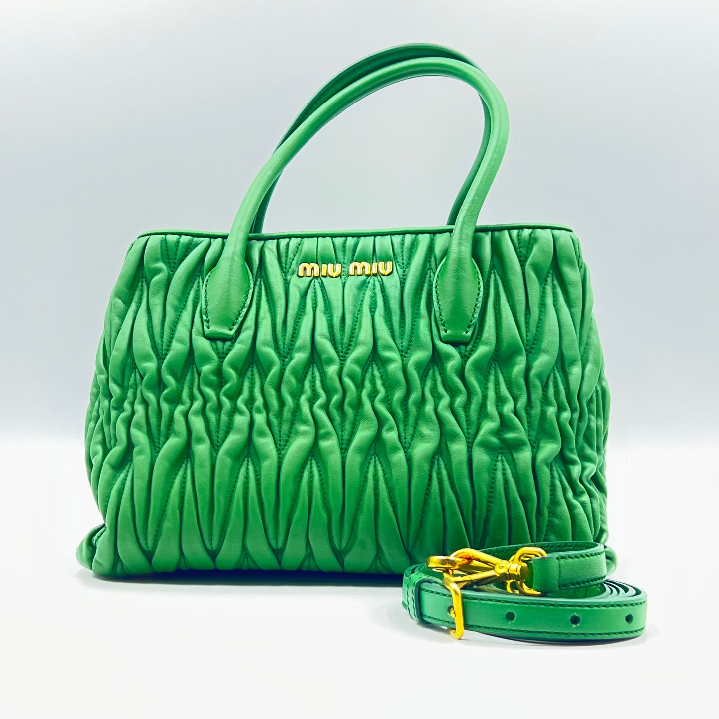 Green Matelassé Leather Snap Tote