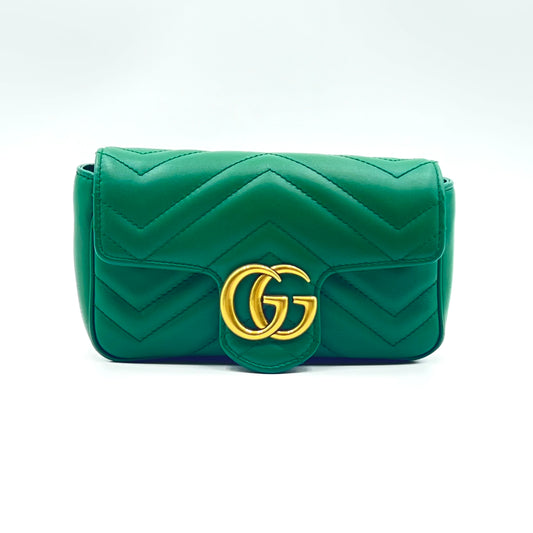 Calfskin Matelasse Super Mini GG Marmont Shoulder Bag Emerald Green