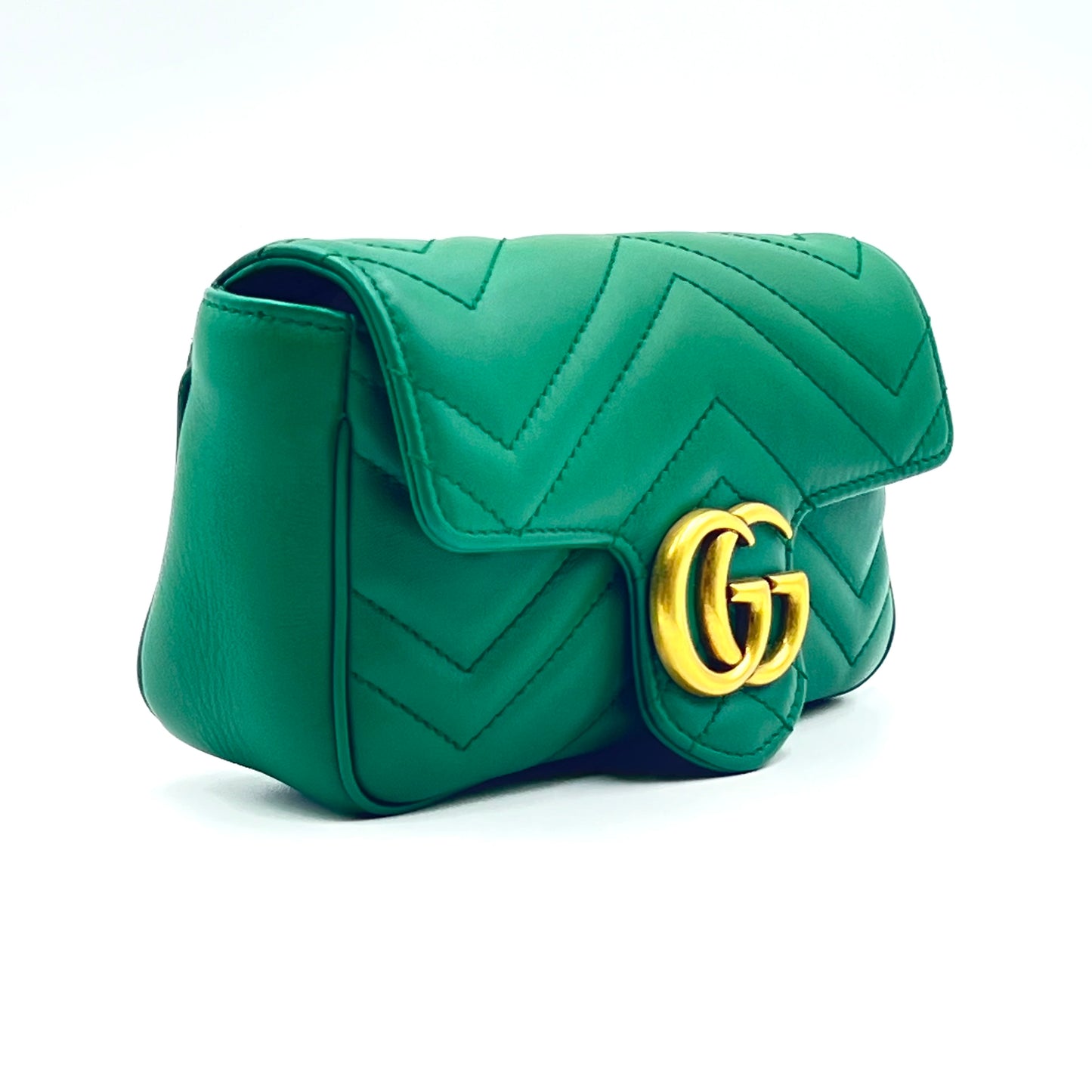 Calfskin Matelasse Super Mini GG Marmont Shoulder Bag Emerald Green