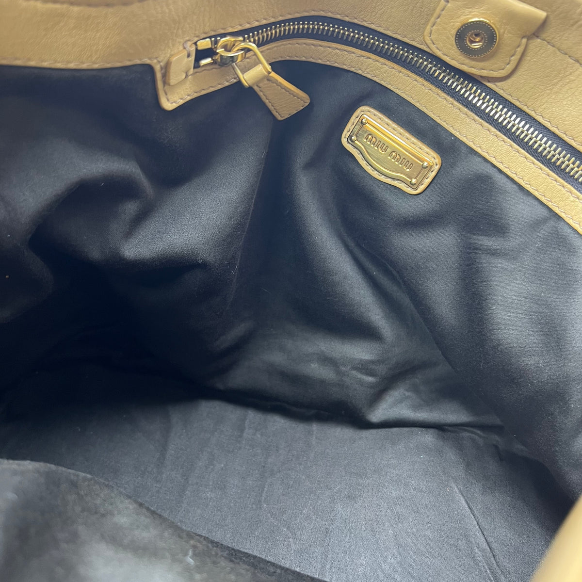 Leather Top Handle Tote Beige