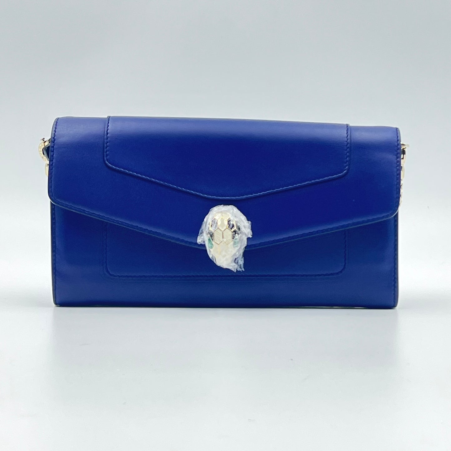 Bvlgari Blue Leather Serpenti Forever Flap Wallet on Chain