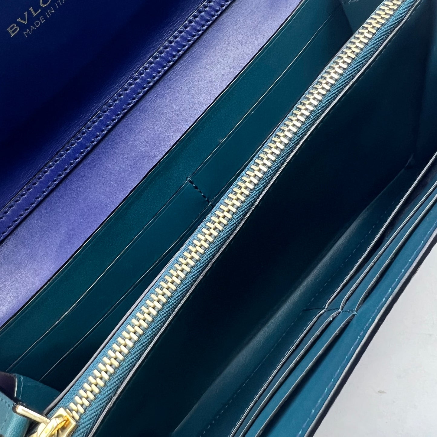 Bvlgari Blue Leather Serpenti Forever Flap Wallet on Chain