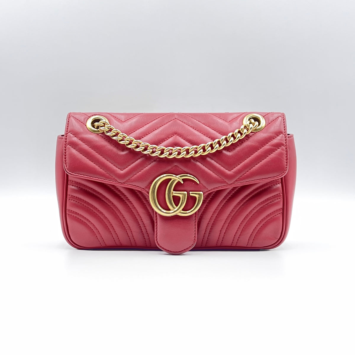 Gucci Calfskin Matelasse Small GG Marmont Shoulder Bag Red