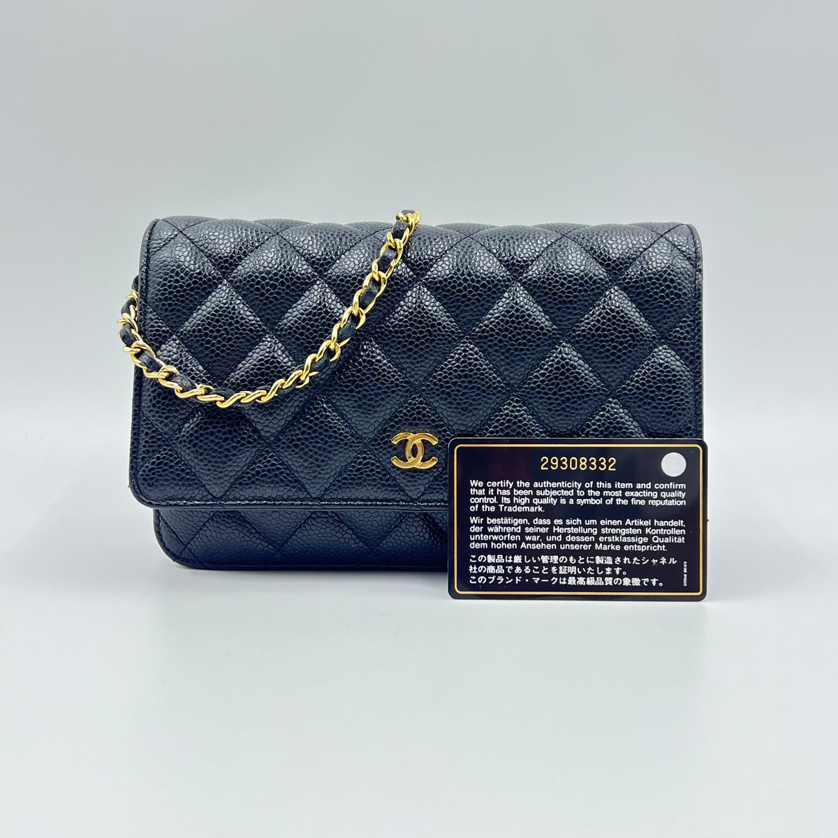 Caviar Quilted Wallet on Chain WOC Black