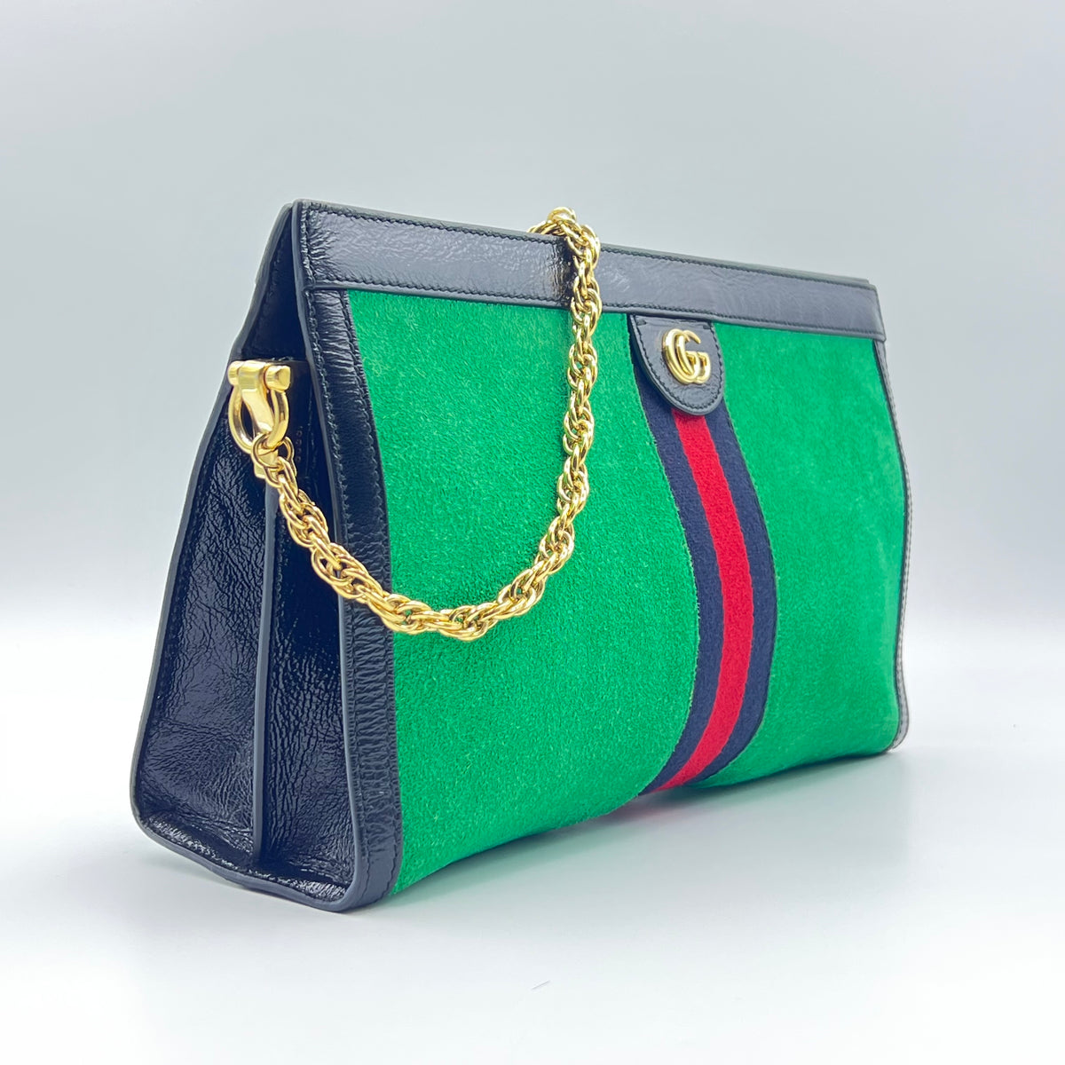 Suede Patent Web Medium Ophidia Chain Shoulder Bag New Shamarock Black Suede Patent Web Medium Ophidia Chain Shoulder Bag New Shamarock Black, view 2 of 7