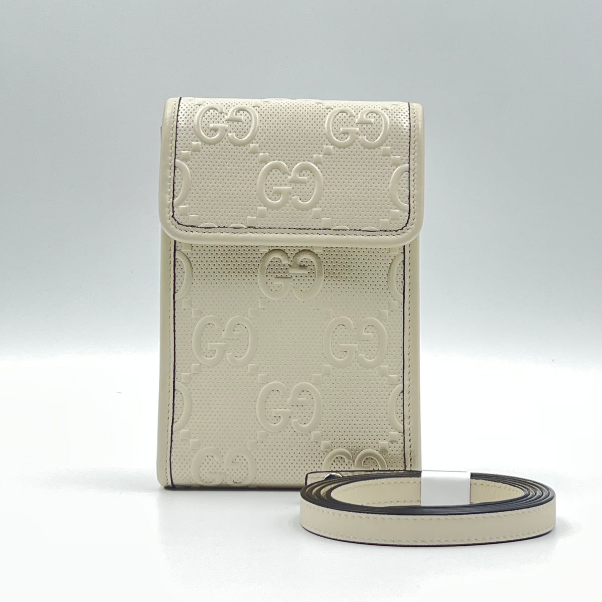 Calfskin GG Tennis Embossed Mini Crossbody Bag Mystic White