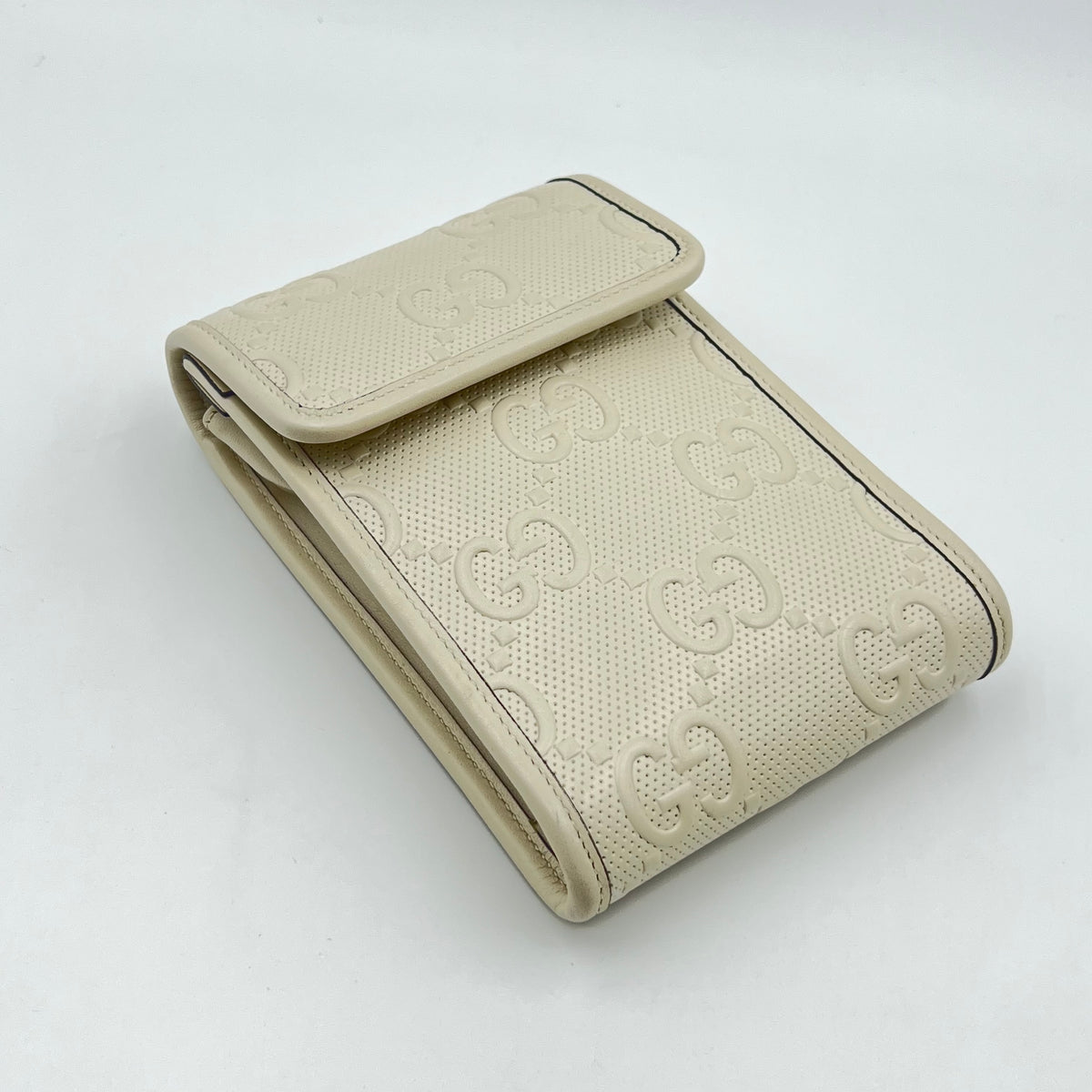 Calfskin GG Tennis Embossed Mini Crossbody Bag Mystic White