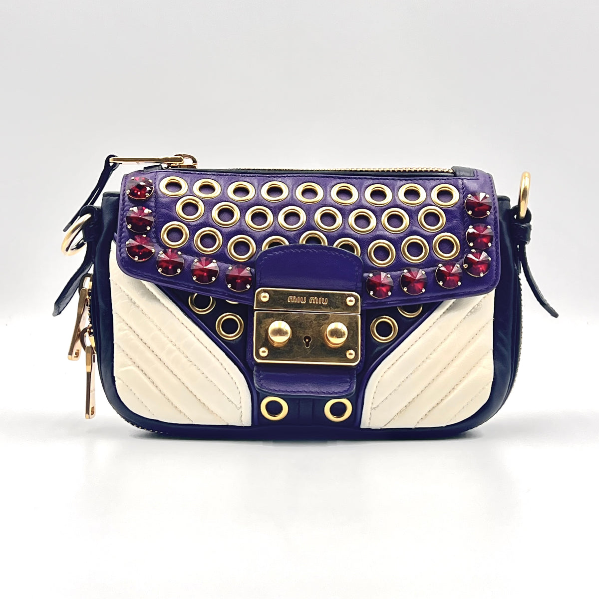 Biker Crystal Shoulder Bag Grommet Embellished Leather Small Biker Crystal Shoulder Bag Grommet Embellished Leather Small, view 1 of 8