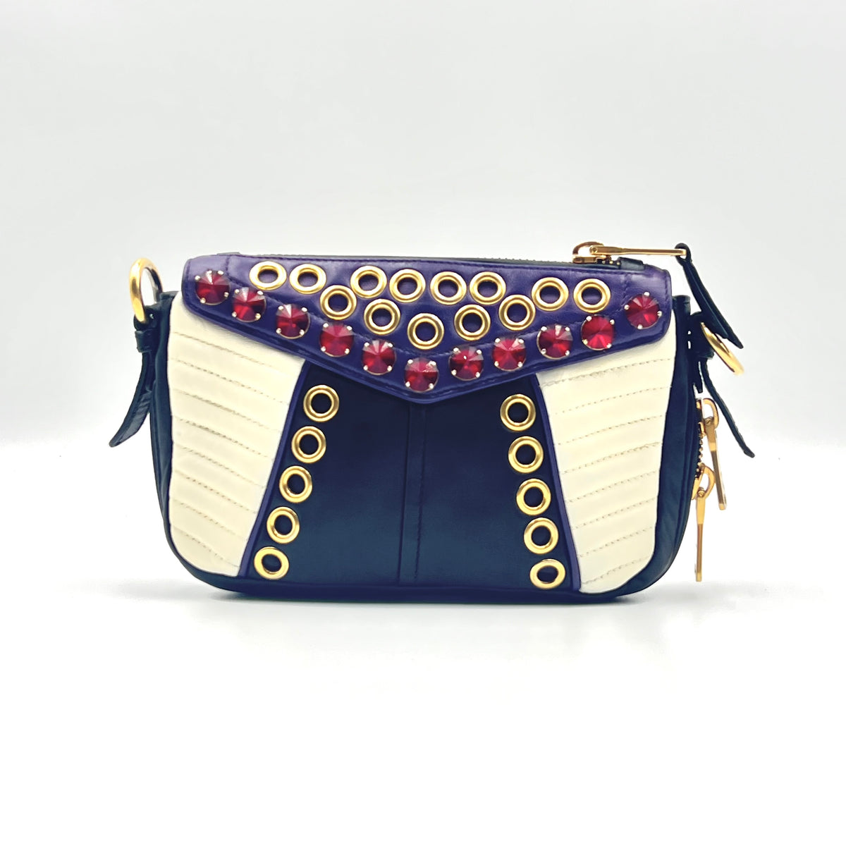 Biker Crystal Shoulder Bag Grommet Embellished Leather Small Biker Crystal Shoulder Bag Grommet Embellished Leather Small, view 2 of 8