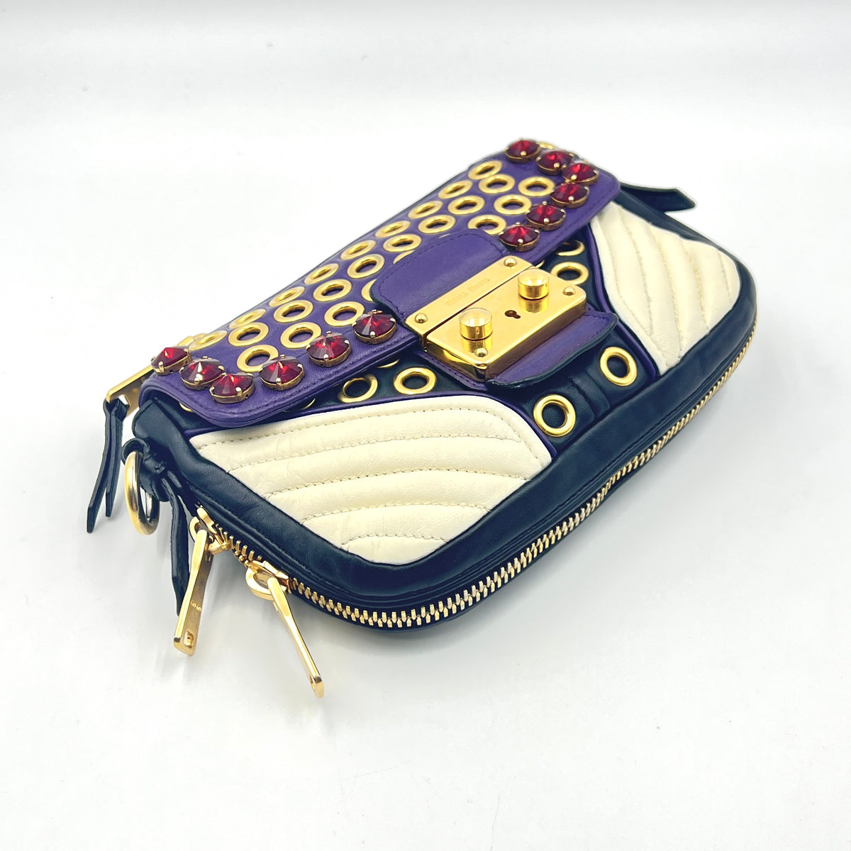 Biker Crystal Shoulder Bag Grommet Embellished Leather Small Biker Crystal Shoulder Bag Grommet Embellished Leather Small, view 3 of 8