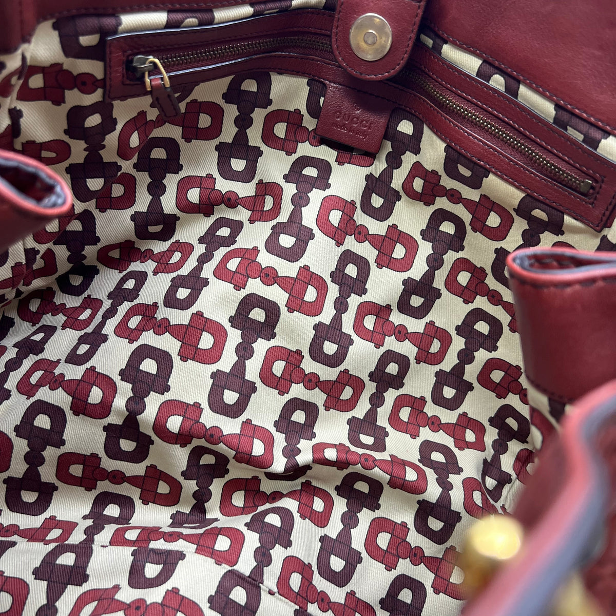 Gucci Red Leather and Suede Large Studded Babouska Fringe Tote