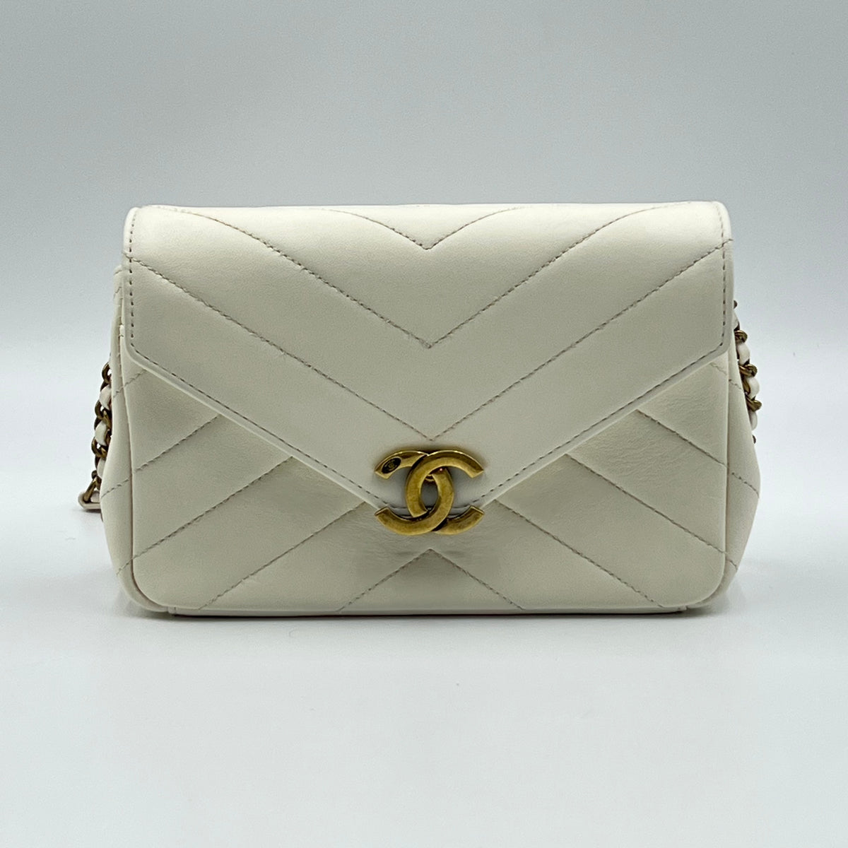 White Chevron Quilted Leather Mini Envelope Crossbody Bag