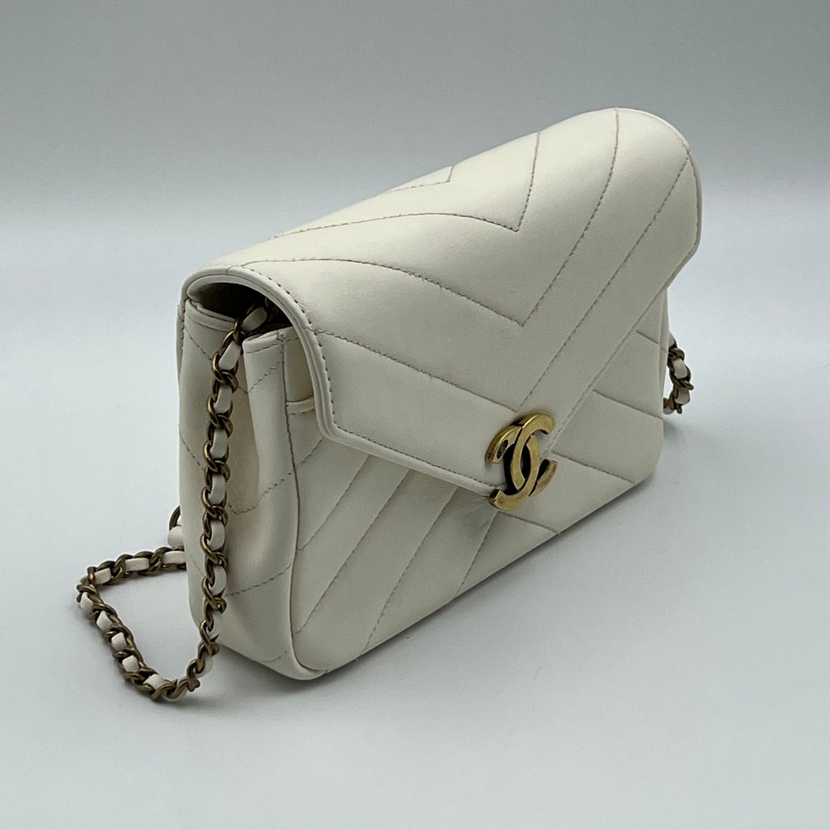 White Chevron Quilted Leather Mini Envelope Crossbody Bag