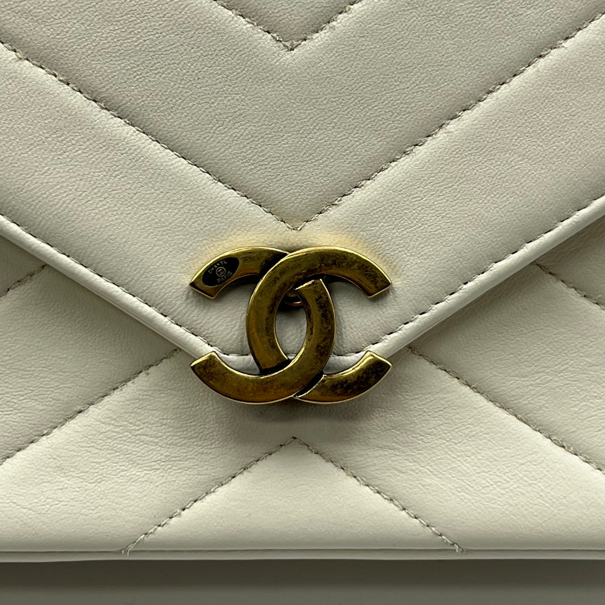 White Chevron Quilted Leather Mini Envelope Crossbody Bag