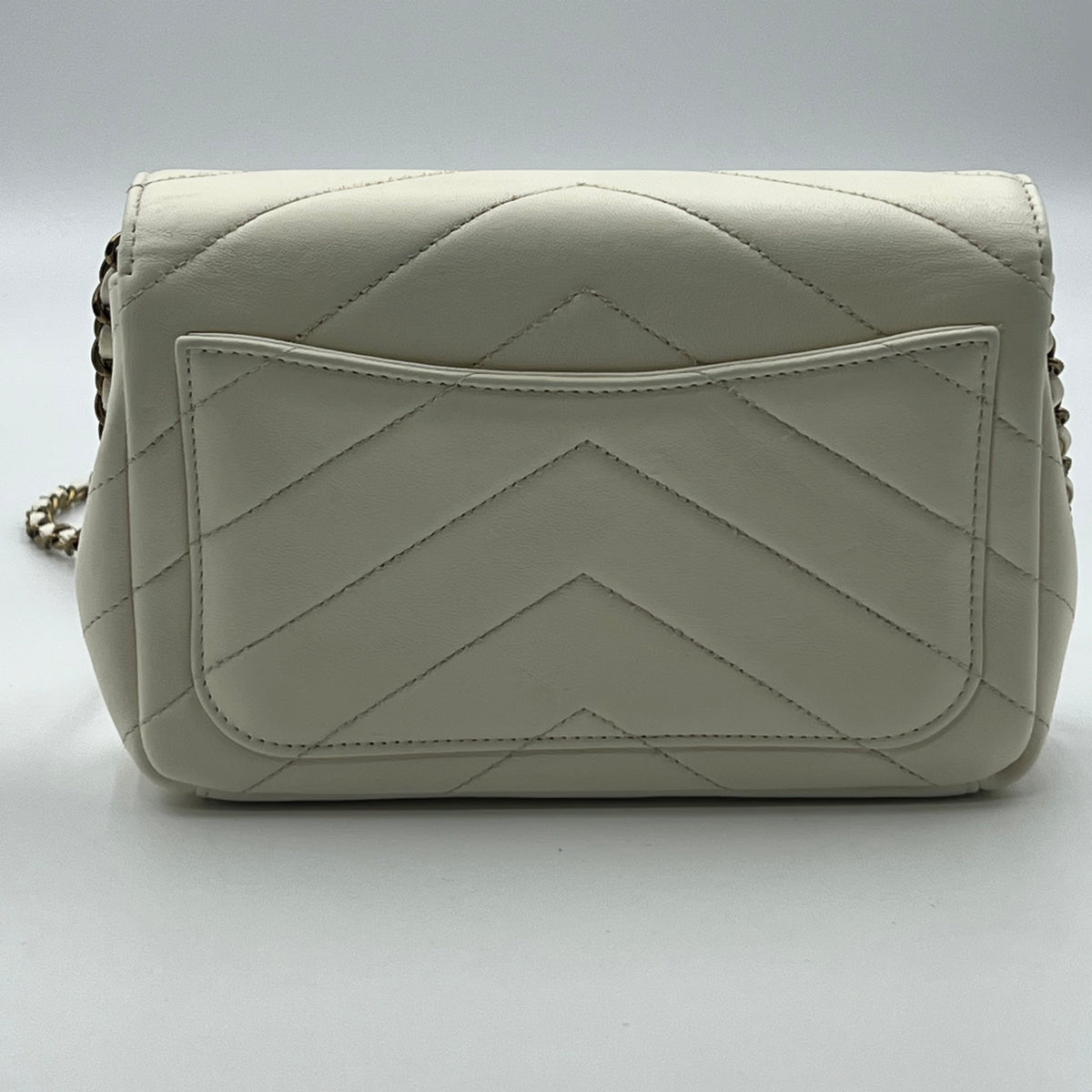 White Chevron Quilted Leather Mini Envelope Crossbody Bag