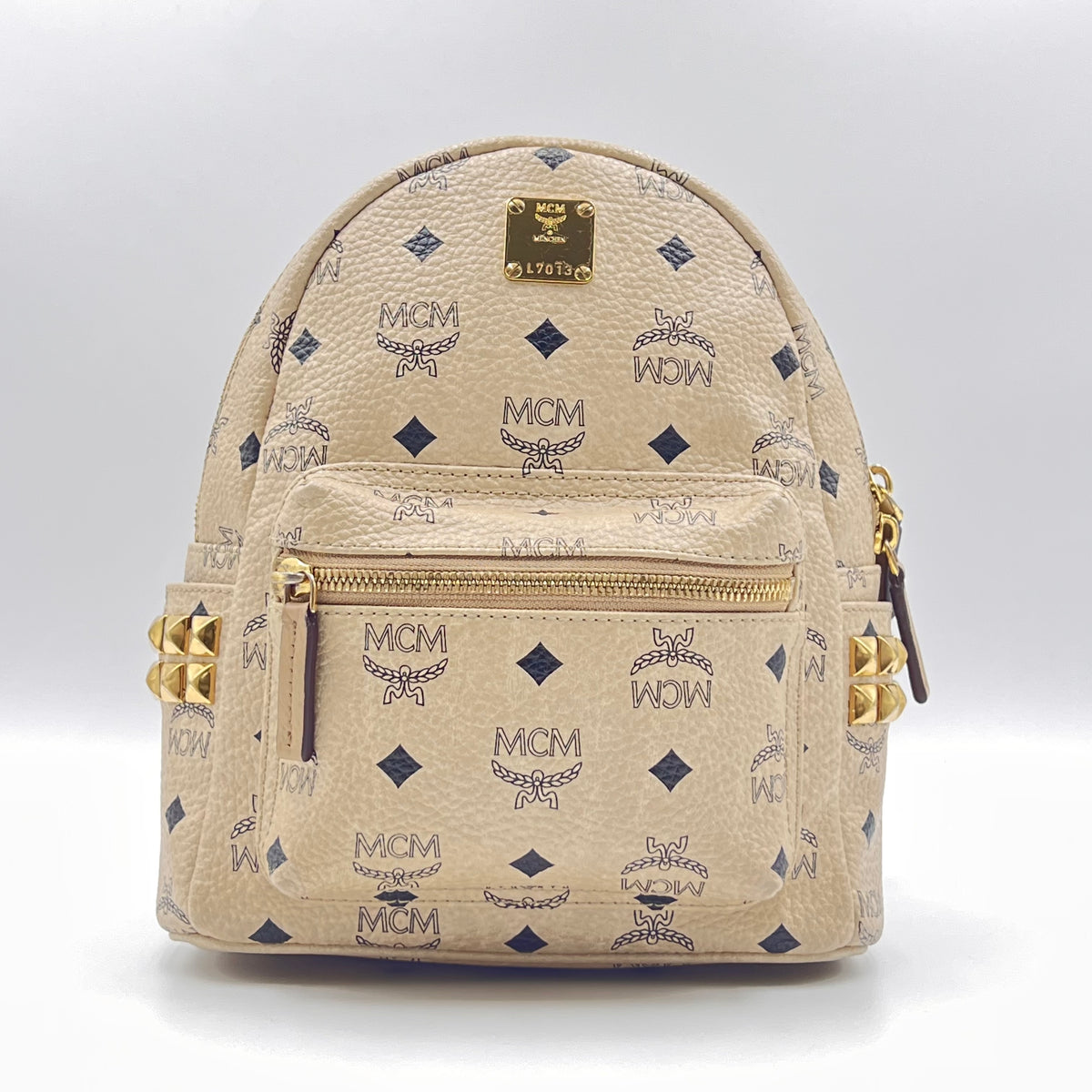 Gold Born Visetos Side Stud Mini Stark Backpack Beige