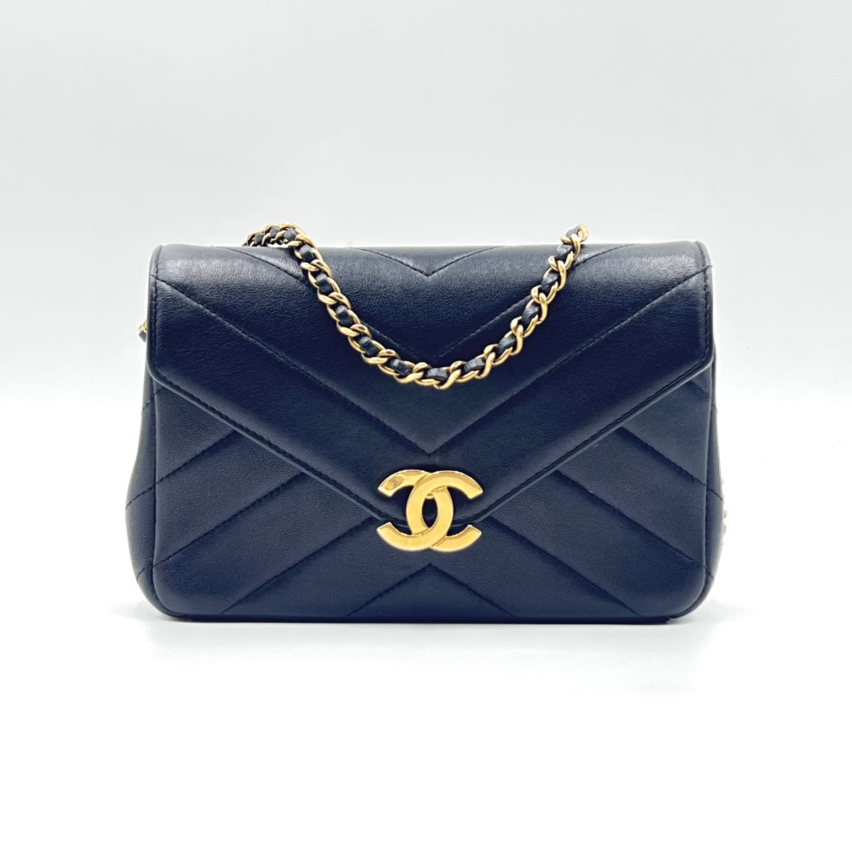 Lambskin Chevron Mini Coco Envelope Flap Black