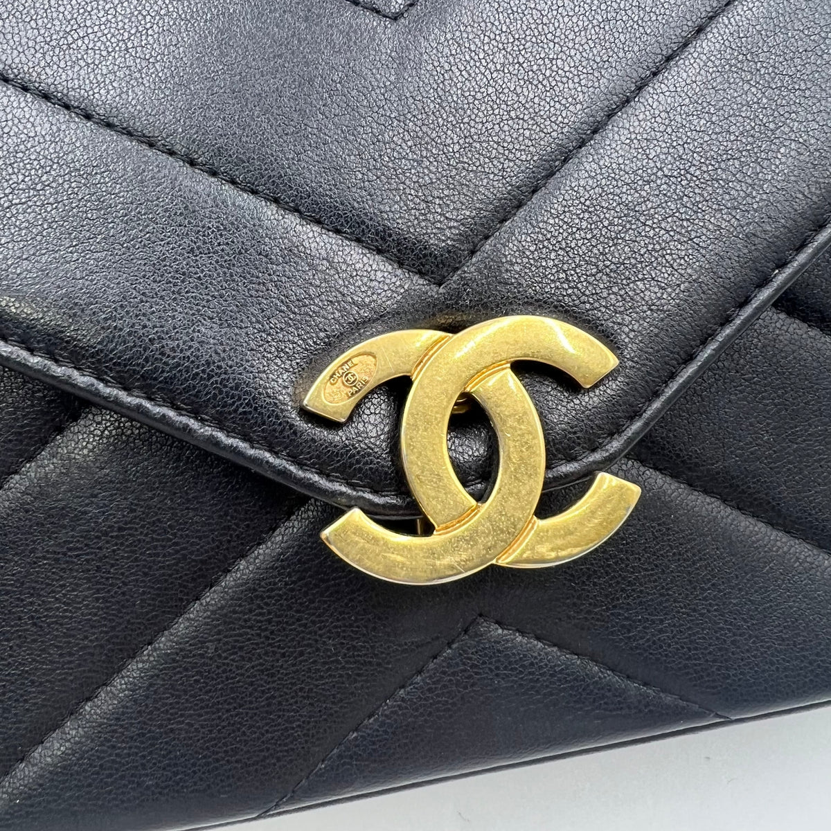 Lambskin Chevron Mini Coco Envelope Flap Black