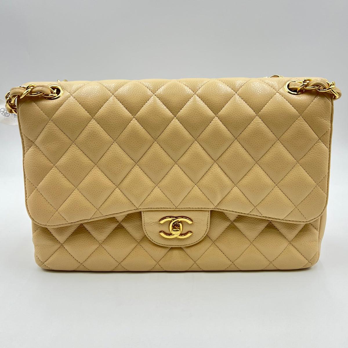 Chanel Caviar Quilted Jumbo Double Flap Beige