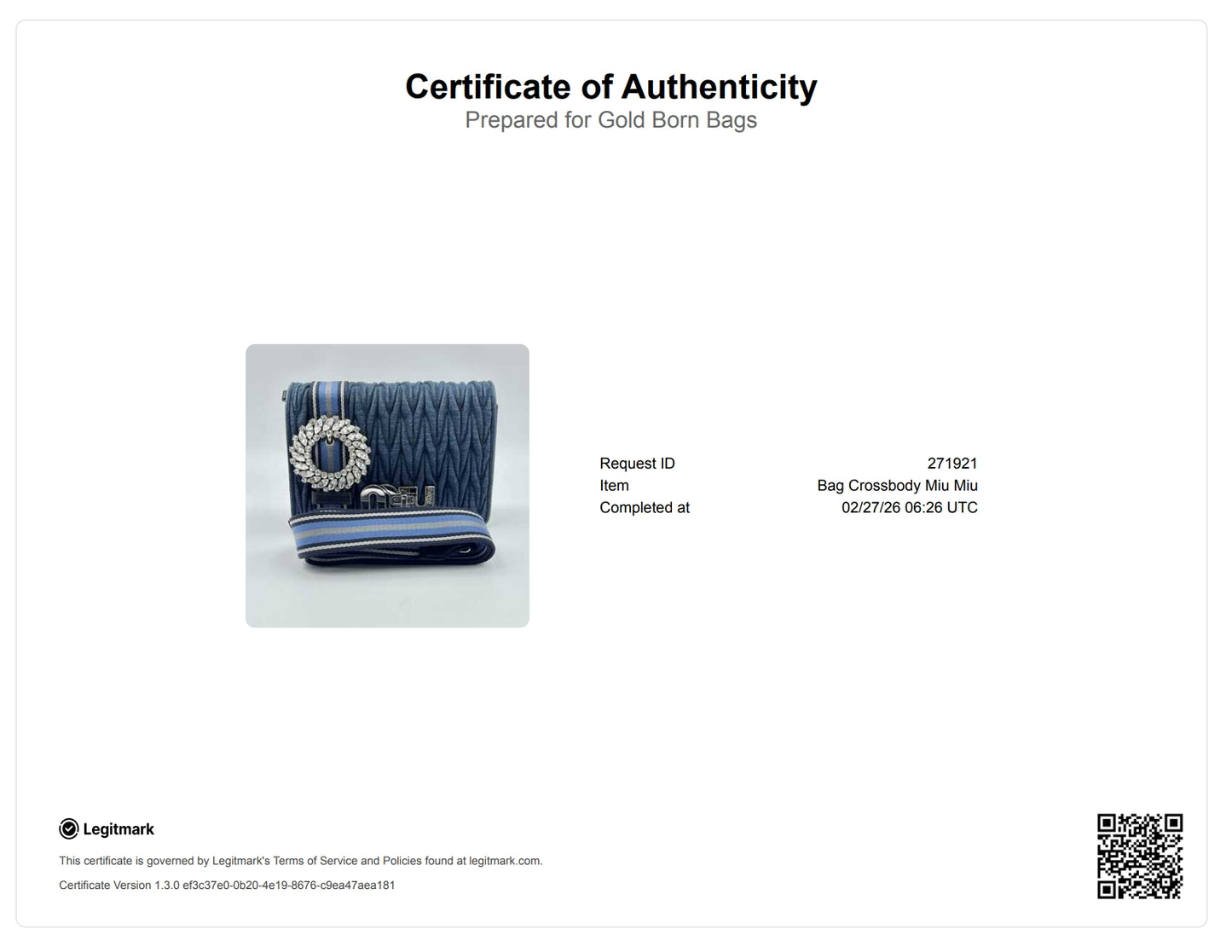Denim Matelasse MATELASSE MIU LOGO Shoulder Bag