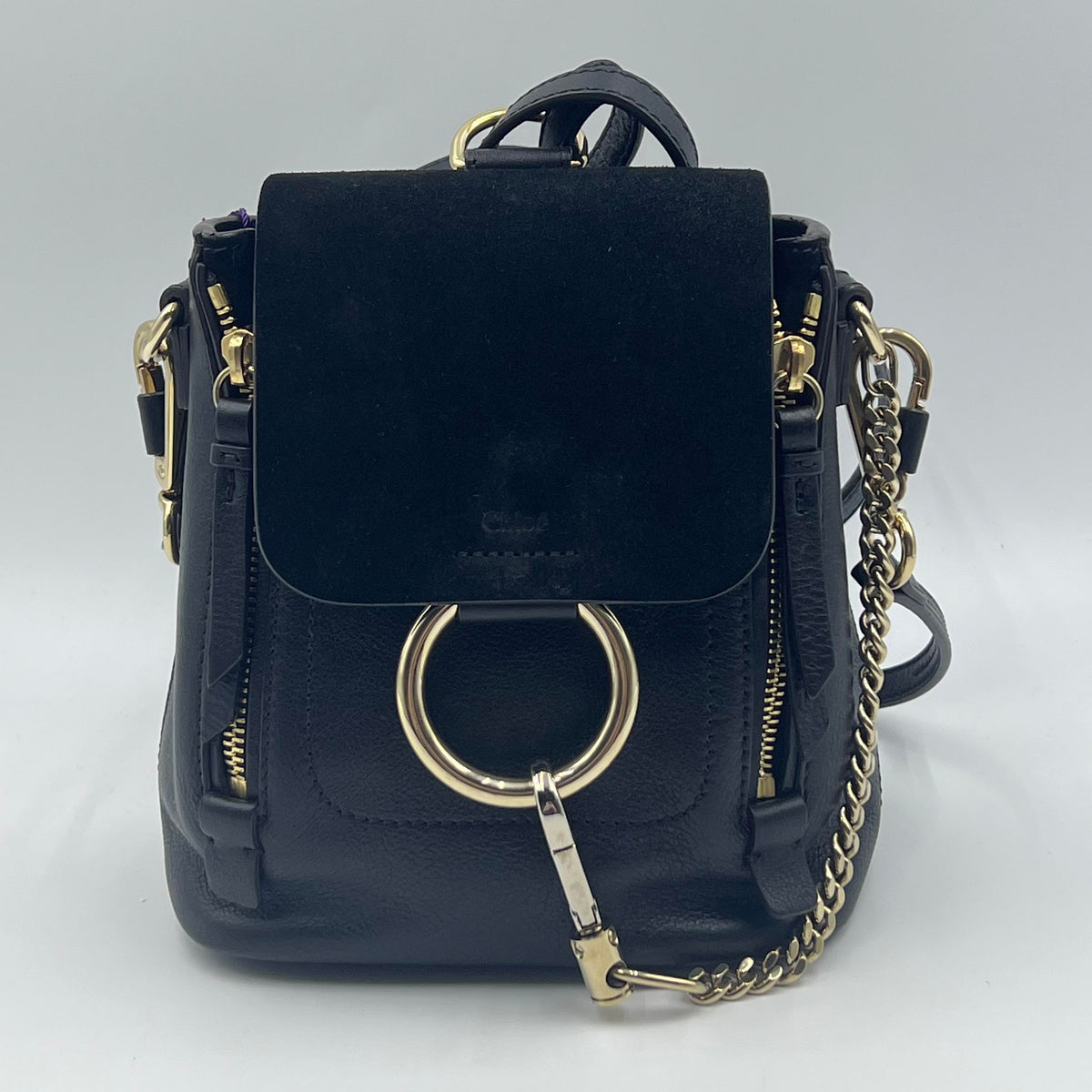 Chloé Faye Mini Backpack in Black Leather and Suede — view 1 of 4 Faye Mini Backpack in Black Leather and Suede, view 1 of 4