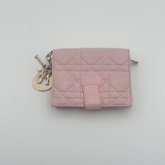 Lady Dior Lambskin  Bifold Flap Wallet (Soft Pink)