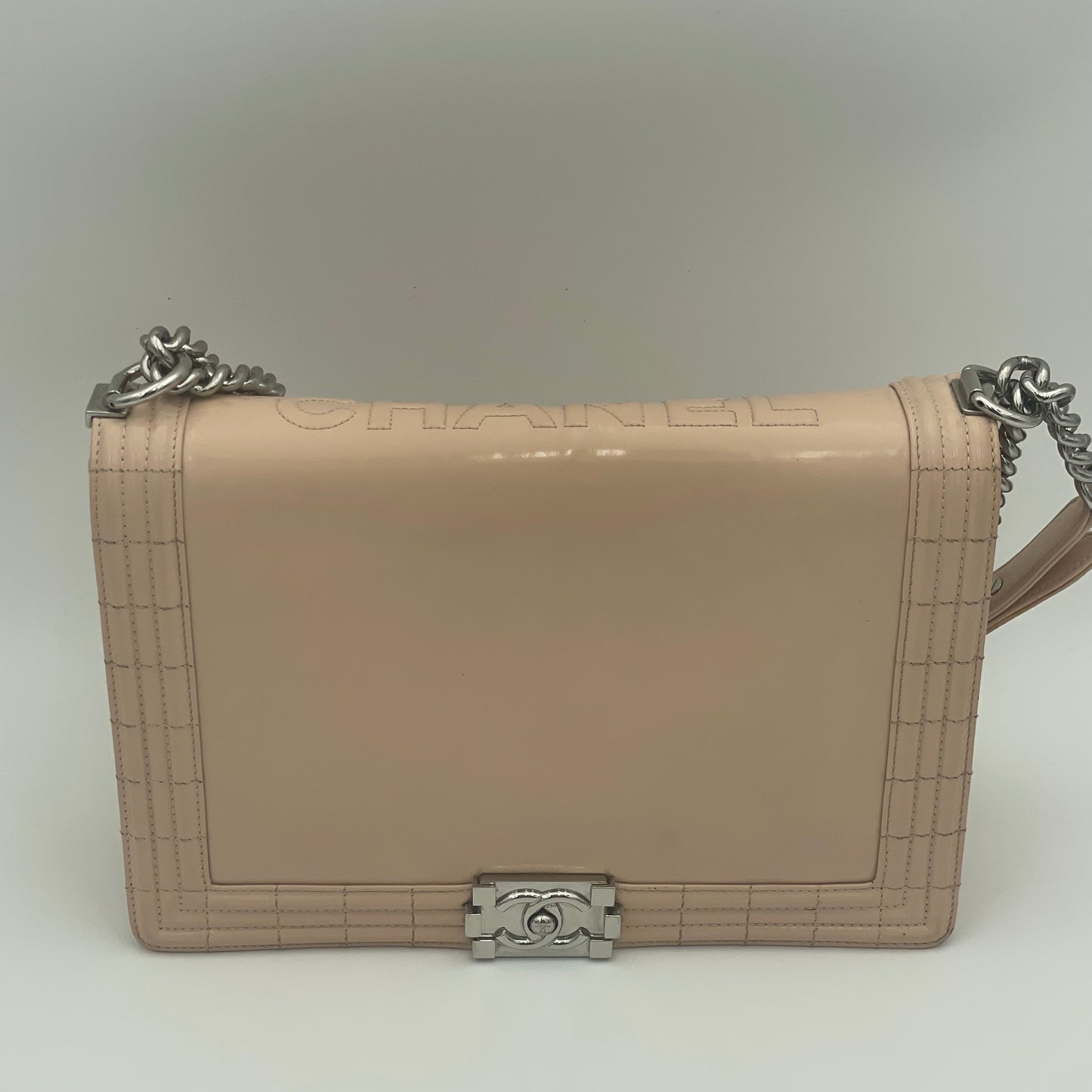 Glazed Calfskin Large Boy Flap Beige Pink