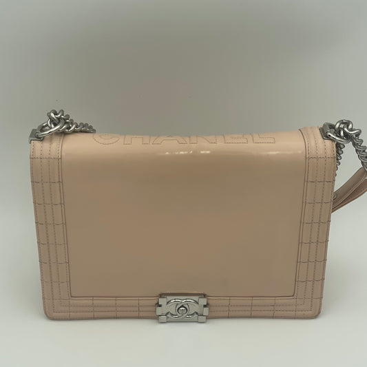 Glazed Calfskin Large Boy Flap Beige Pink