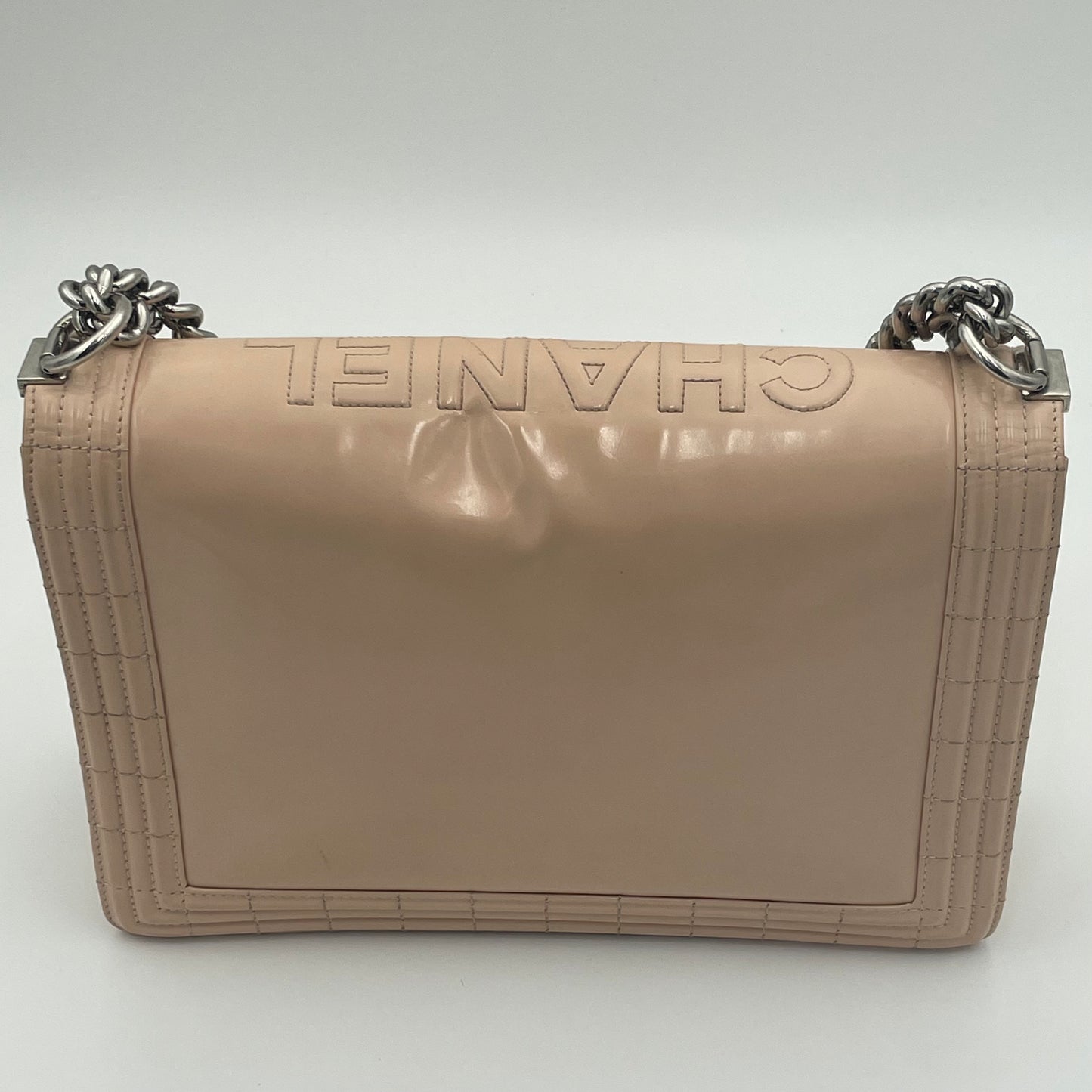 Glazed Calfskin Large Boy Flap Beige Pink