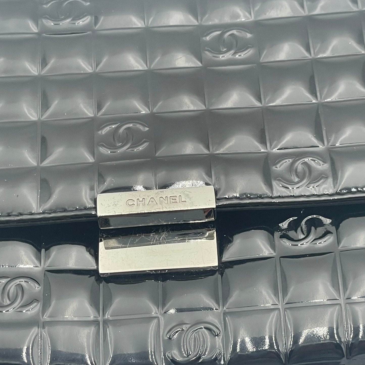 Chocolate Bar CC Handle Clutch Quilted Patent