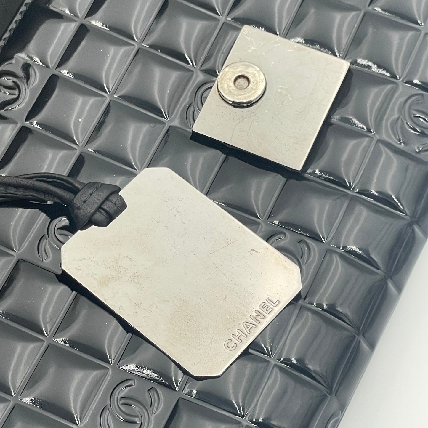 Chocolate Bar CC Handle Clutch Quilted Patent