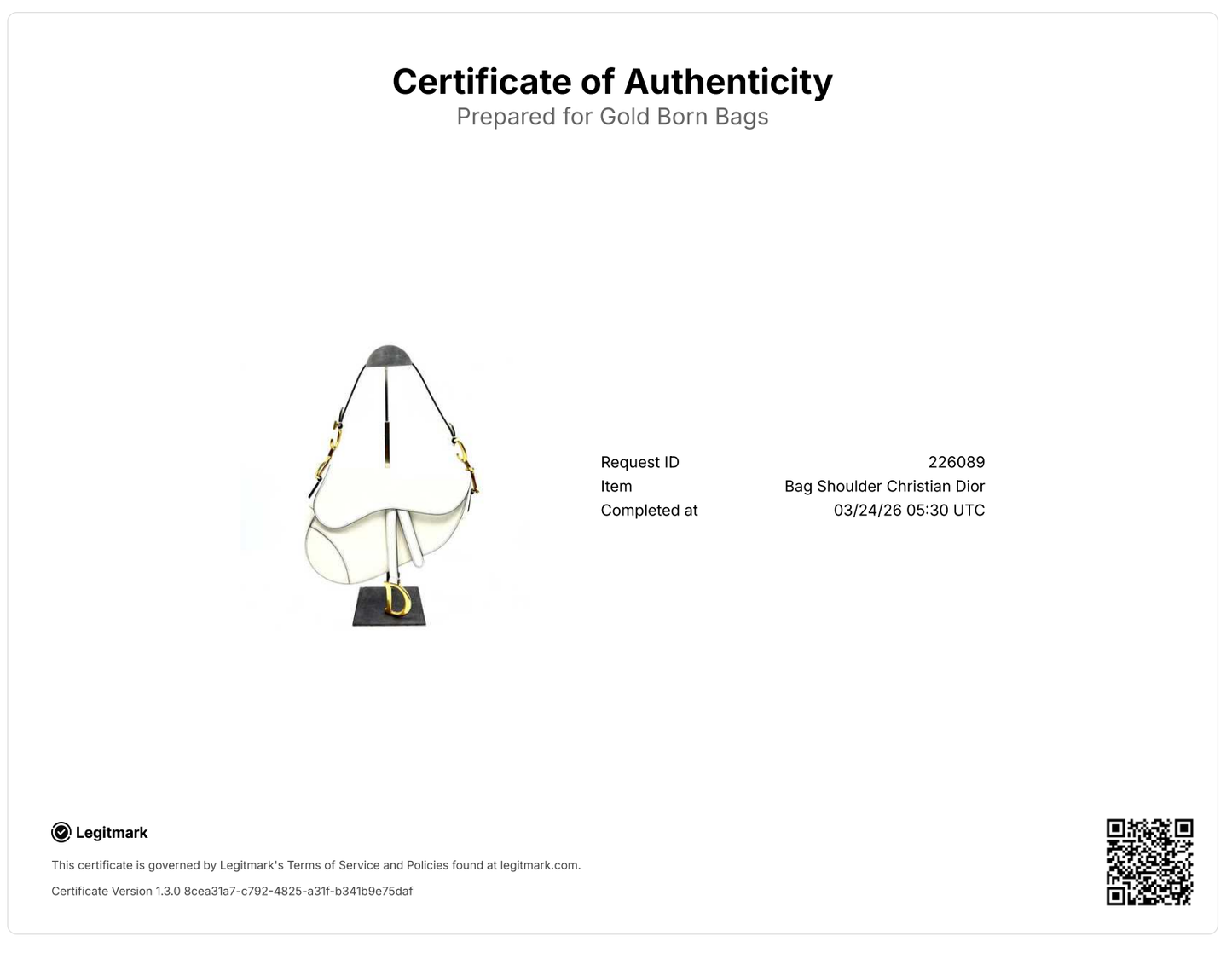 Grained Calfskin Saddle Bag White Medium