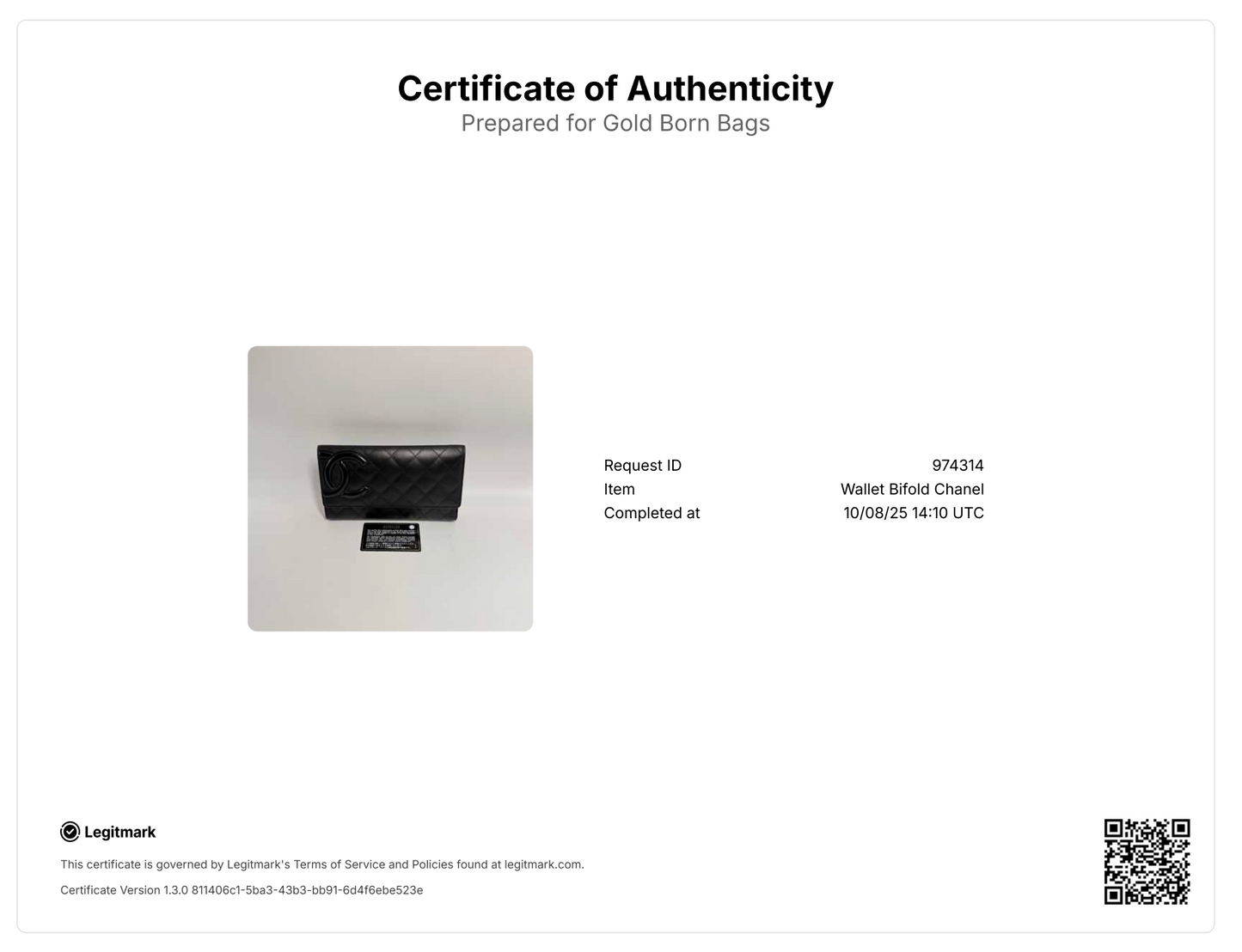 Calfskin Quilted Cambon Gusset Flap Wallet Black