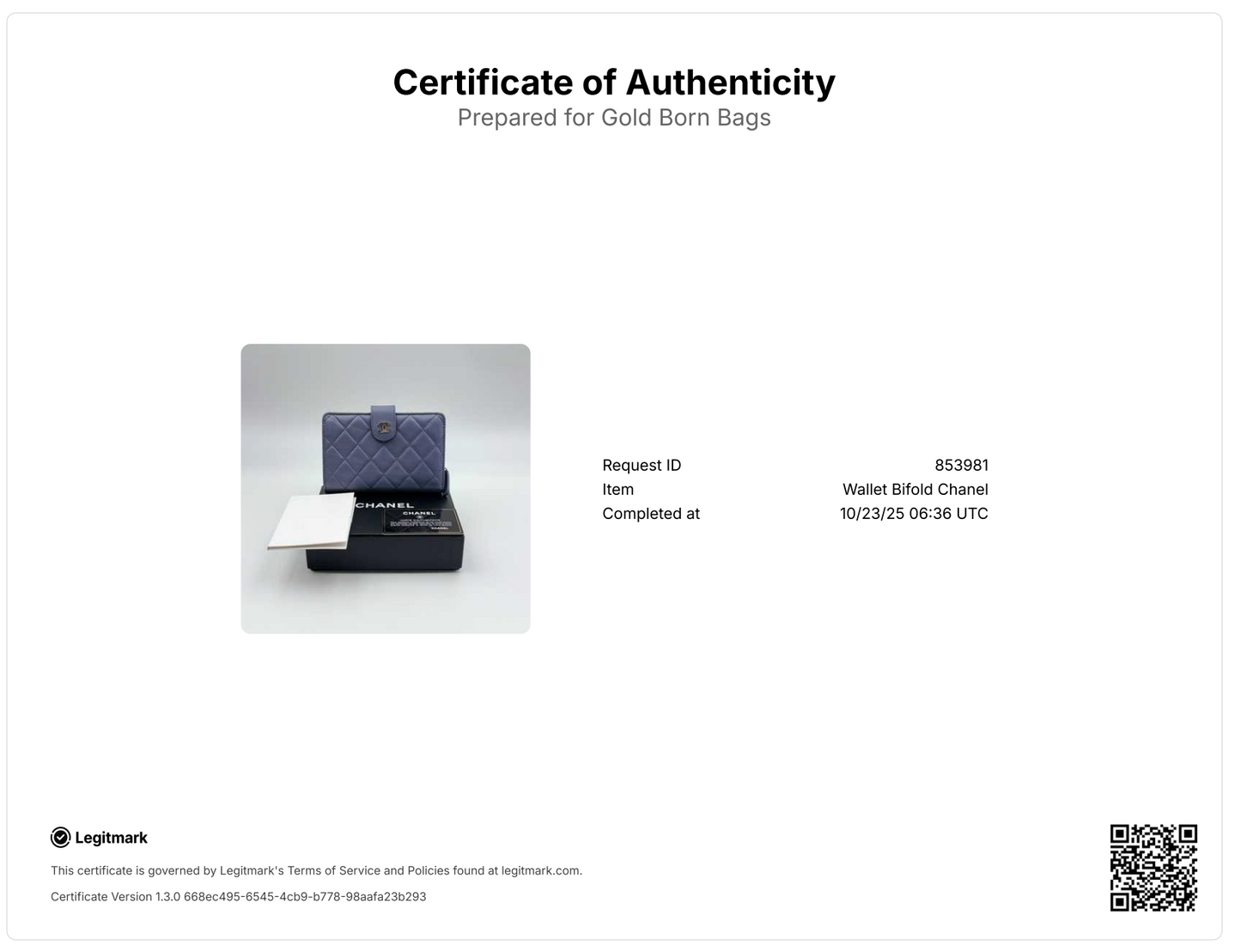 Chanel CC French Wallet in blue quilted leather