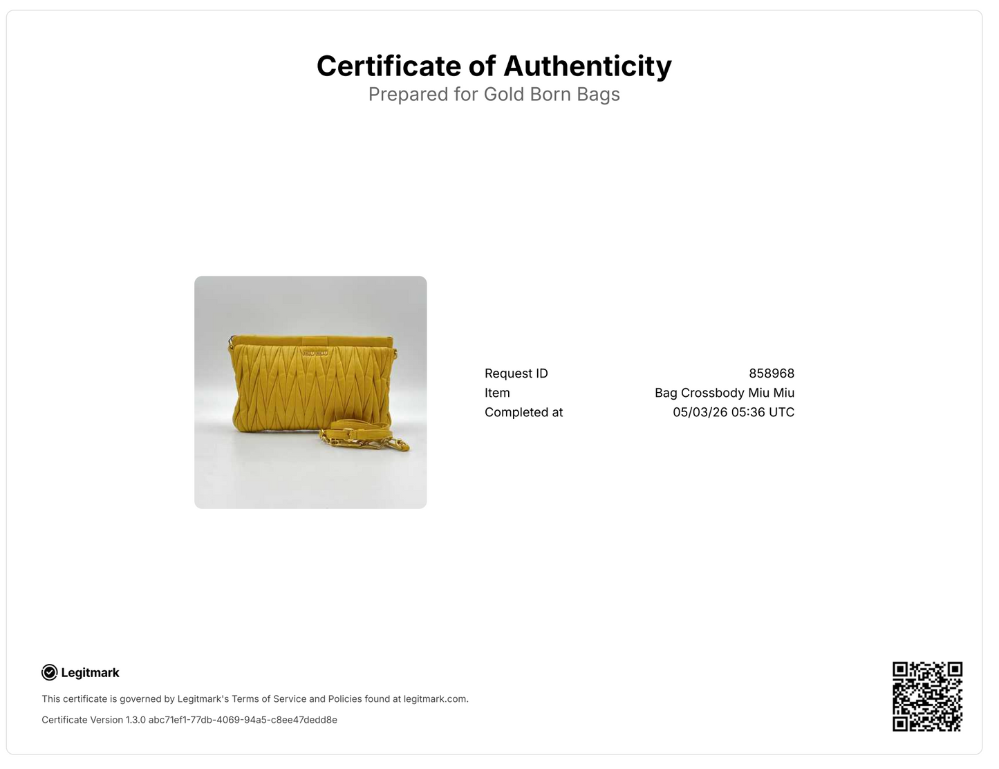 Miu Miu Yellow Metalasse Leather Crossbody Bag