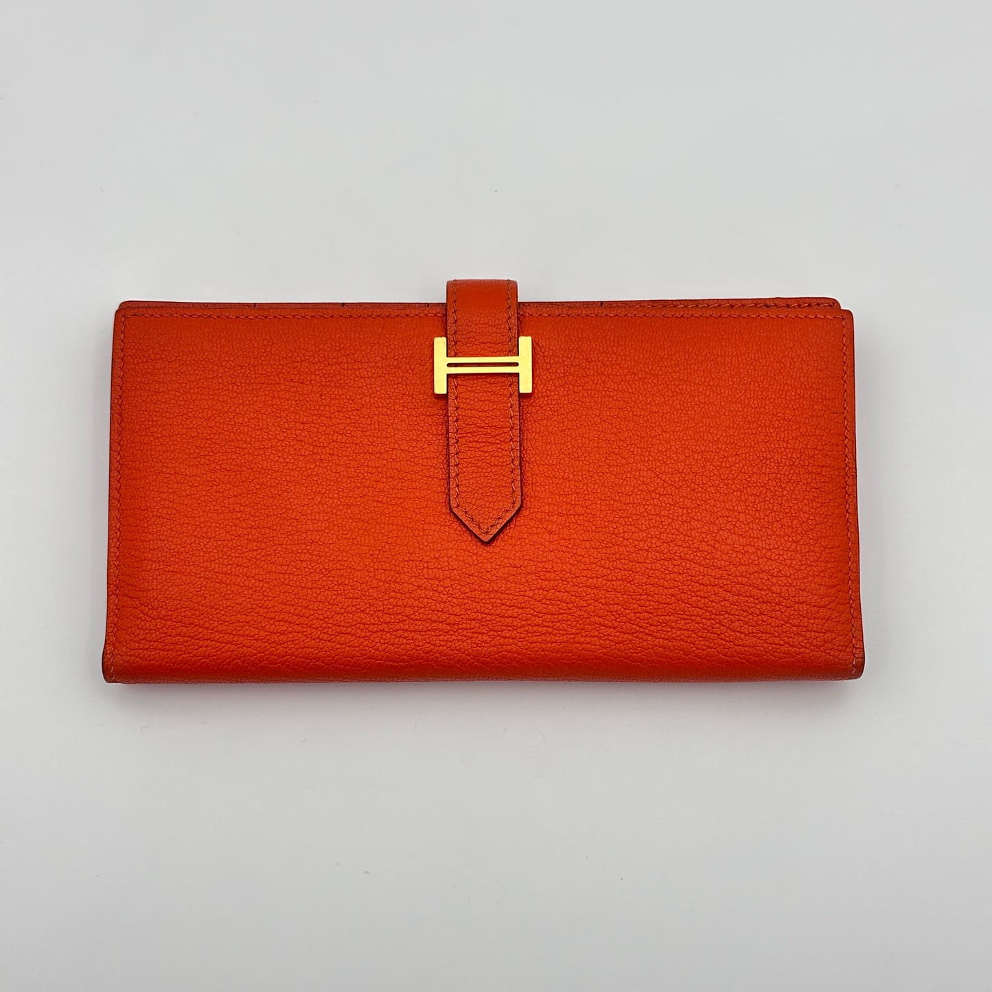 Béarn leather wallet Orange Gold Hardware