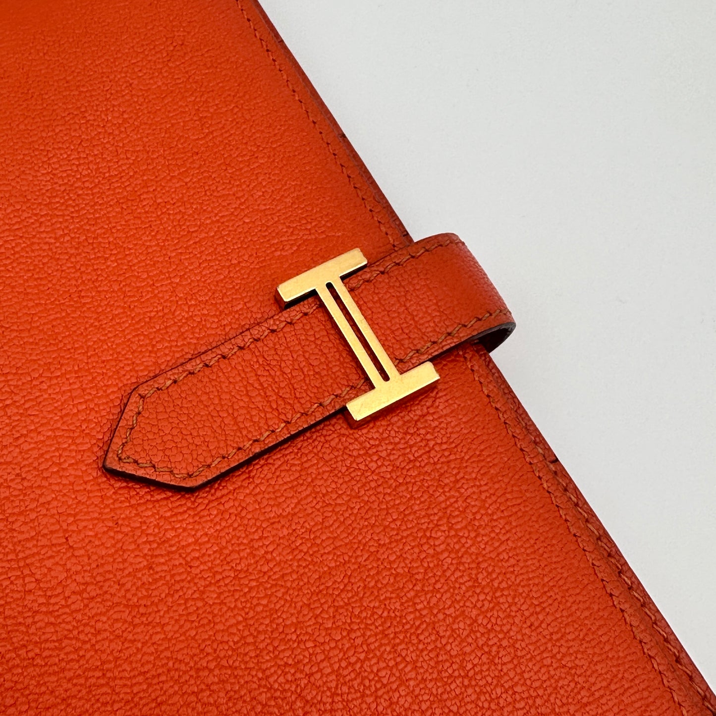 Béarn leather wallet Orange Gold Hardware
