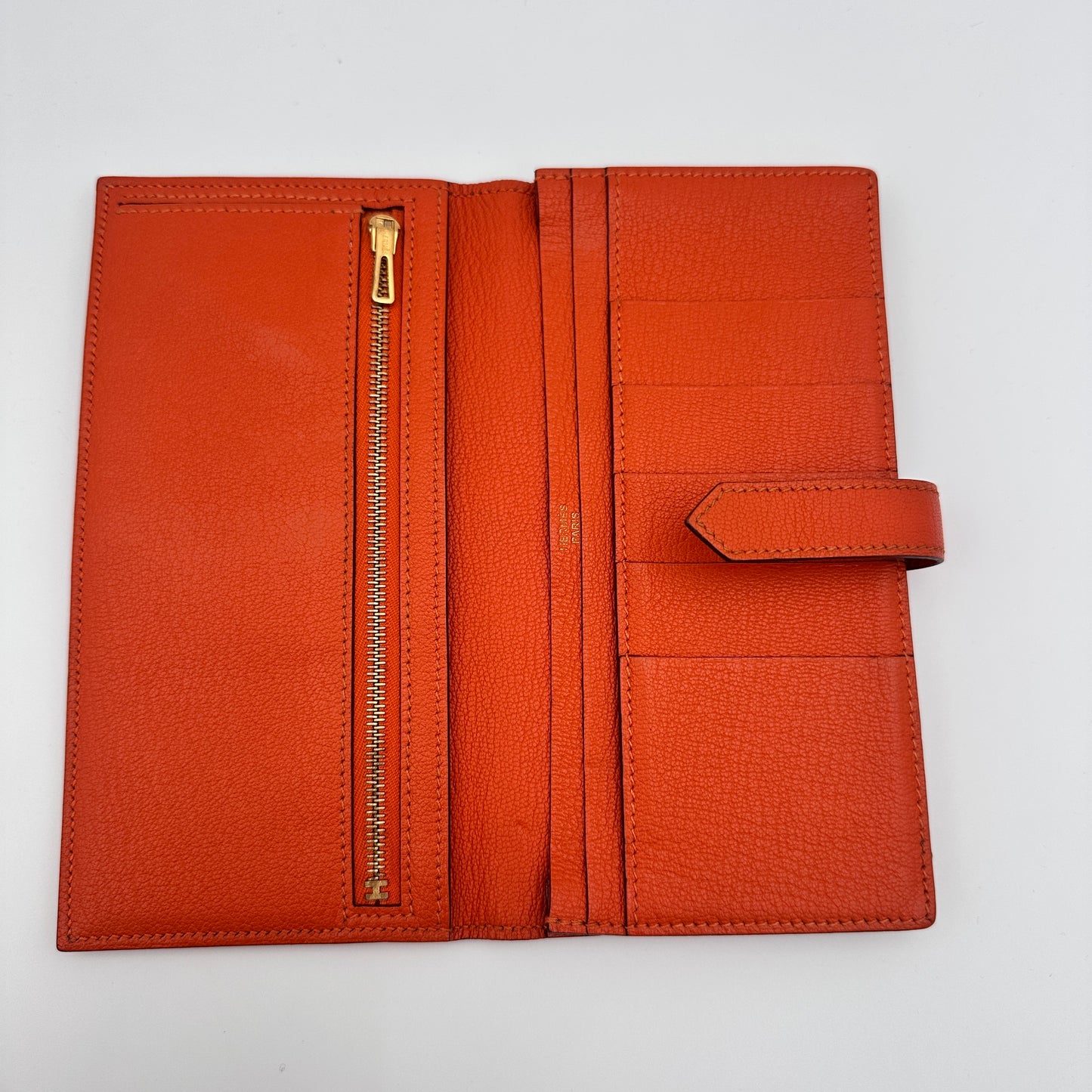 Béarn leather wallet Orange Gold Hardware