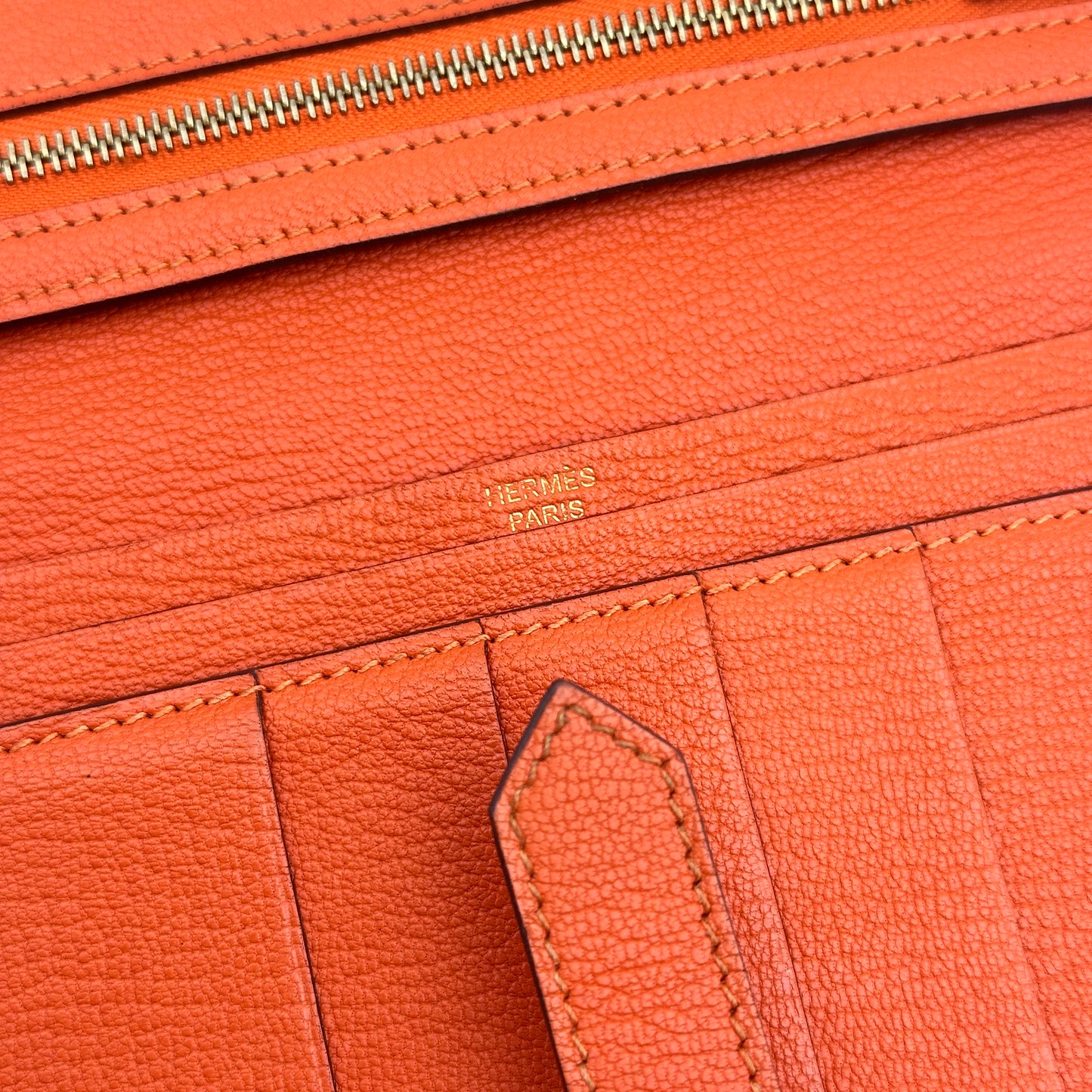 Béarn leather wallet Orange Gold Hardware