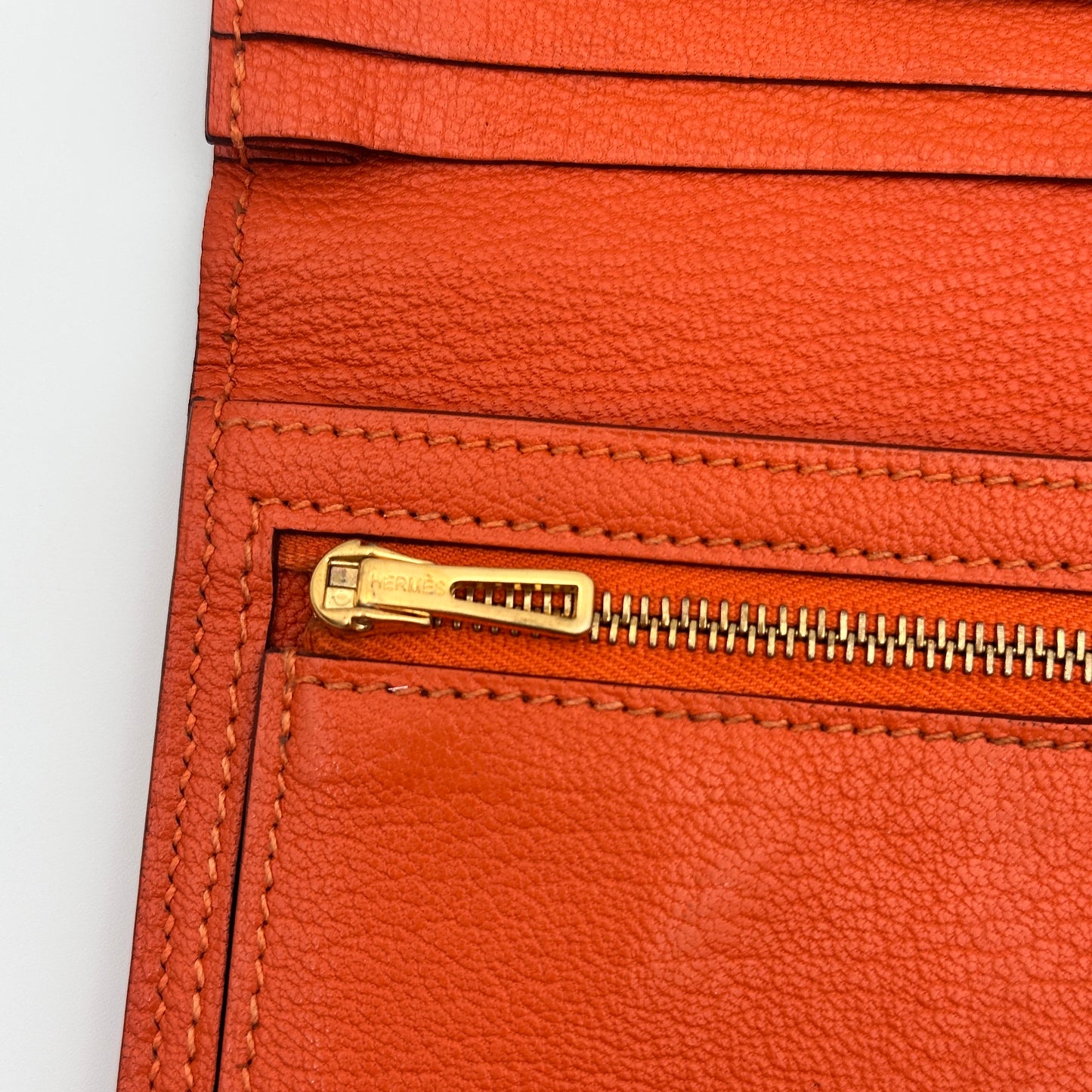 Béarn leather wallet Orange Gold Hardware
