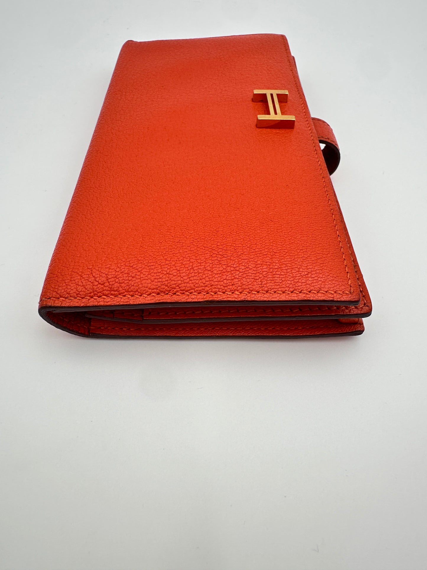 Béarn leather wallet Orange Gold Hardware