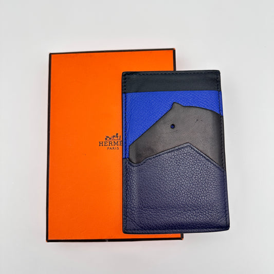 Petit Chevaux Vertical Business Card Case Black Blue