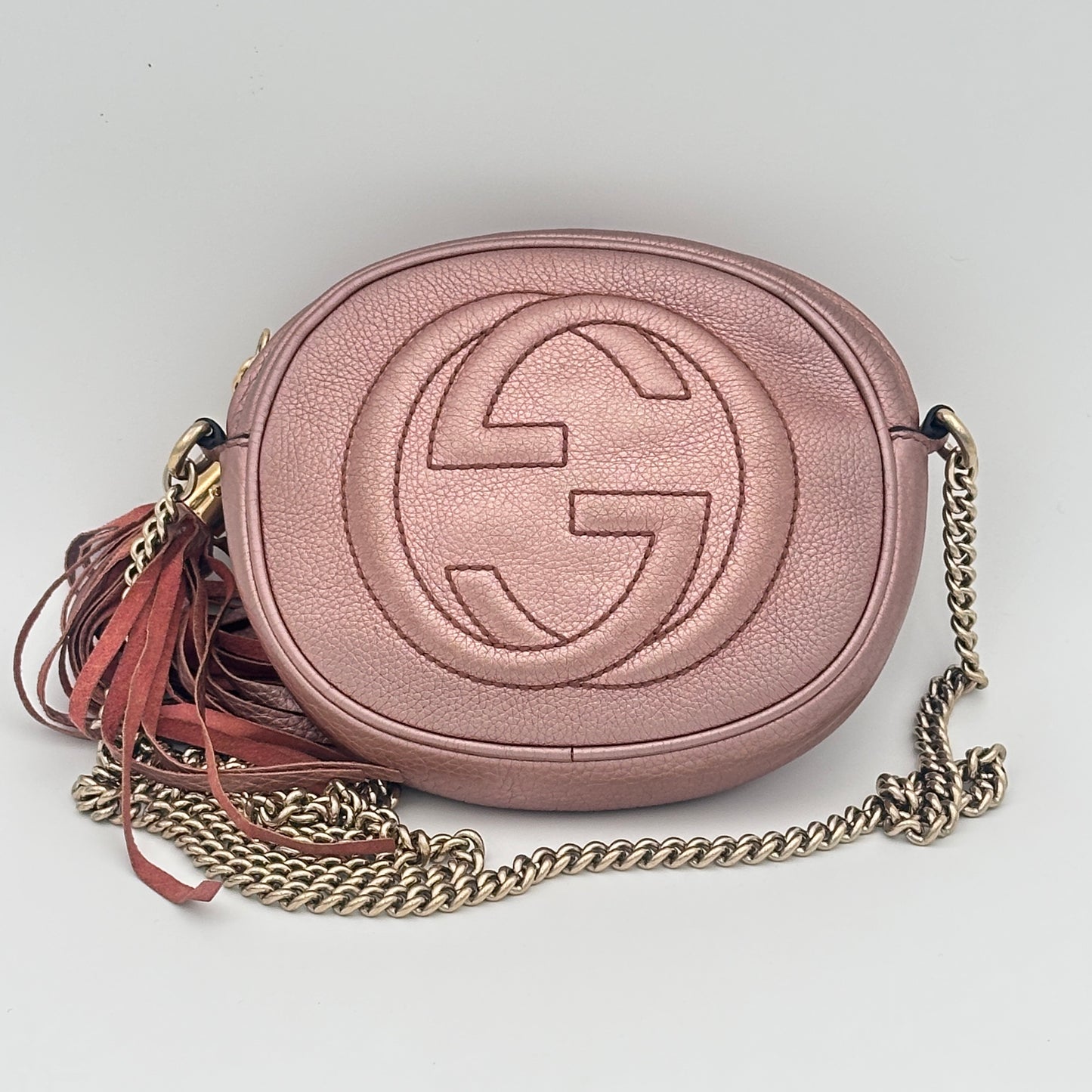 Metallic Pebbled Calfskin Mini Soho Chain Bag Pink