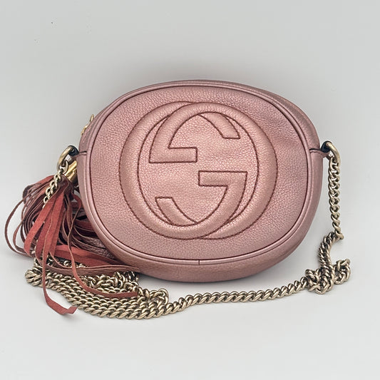 Metallic Pebbled Calfskin Mini Soho Chain Bag Pink